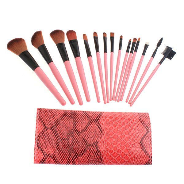 Kit Pincéis 15 pçs-Case Cobra Rosa